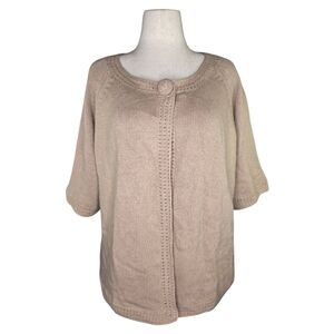 NWT Ballinger Gold 2X Taupe Wool Blend Satin Lined Short Sleeve Cardigan Jacket